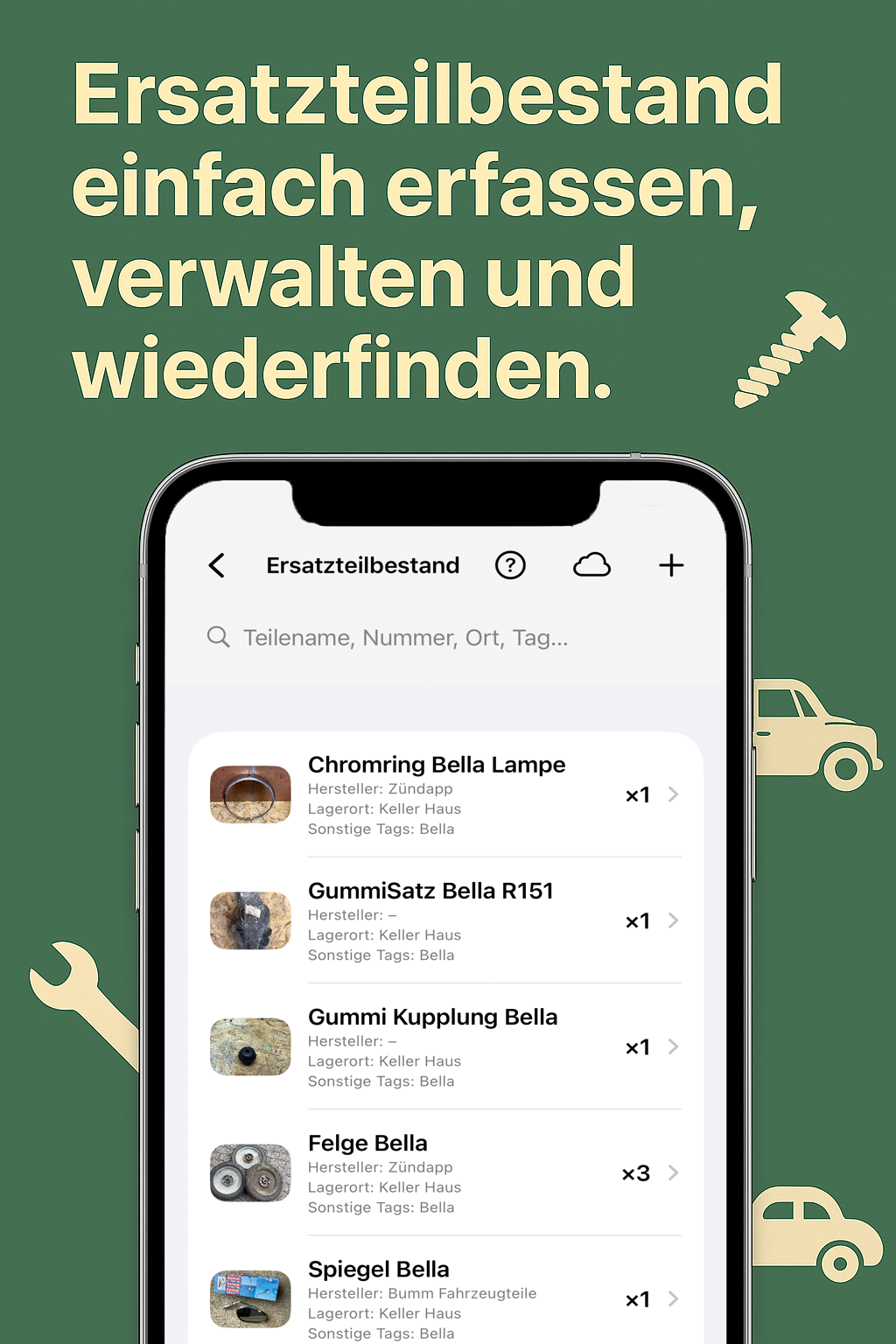 Ersatzteile verwalten