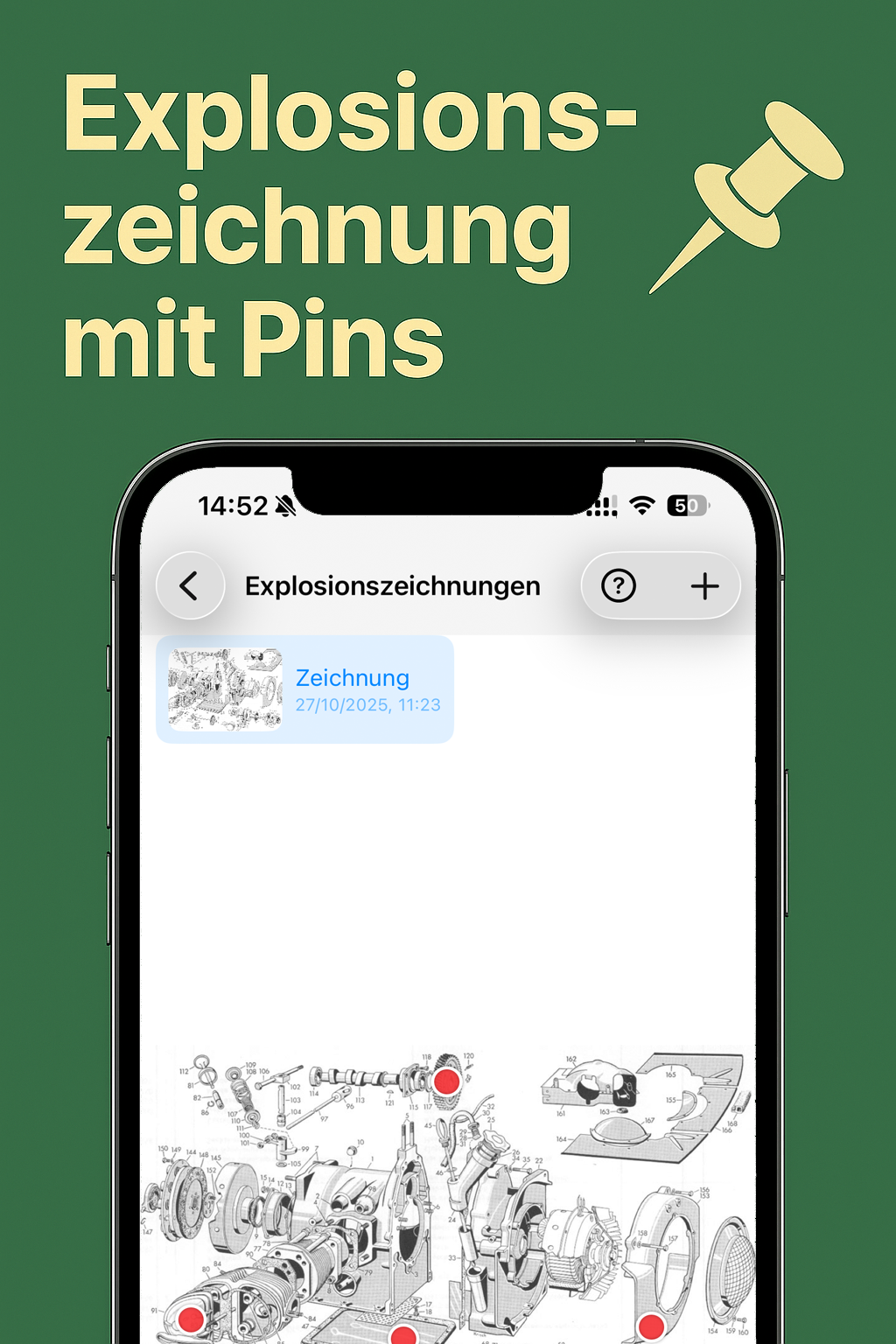 Explosionszeichnung mit Pins